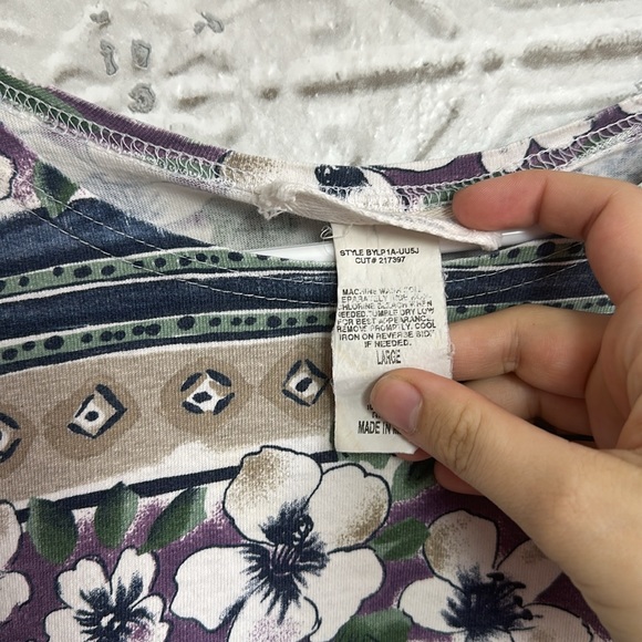 Vintage 80s floral stripe boxy tee - Picture 3 of 4